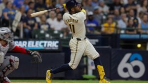 Jackson Chourio batting for the Milwaukee Brewers