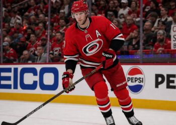 Jordan Staal skating for the Carolina Hurricanes in the 2026 Stanley Cup Final