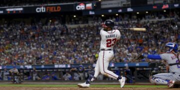 Michael Harris II batting for the Atlanta Braves at Citi Field