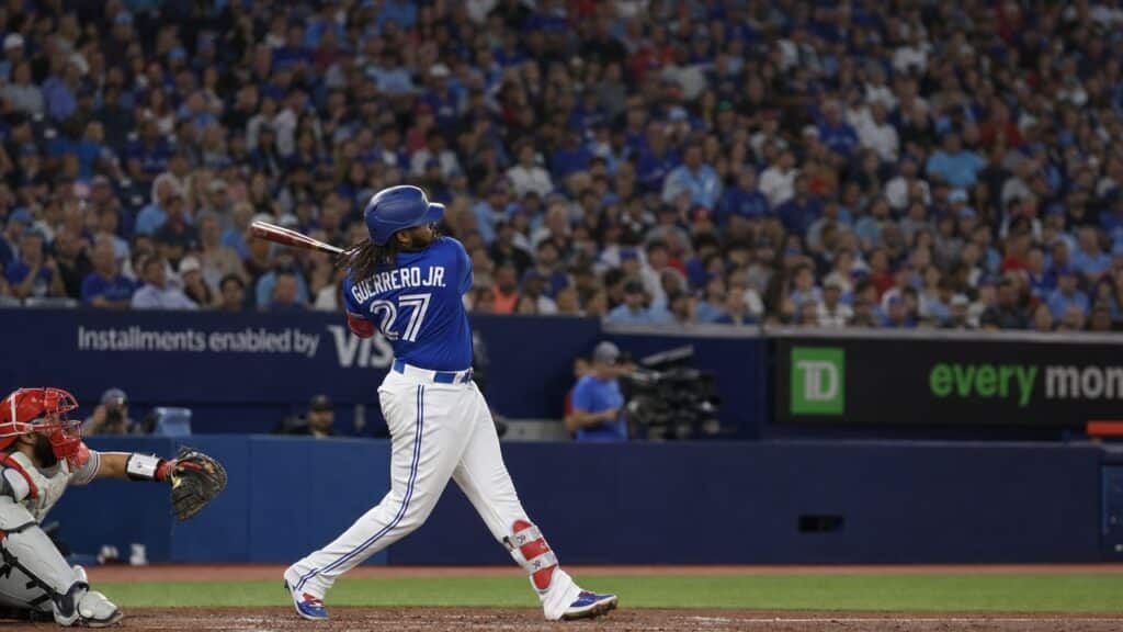 Vladimir Guerrero Jr. batting for the Toronto Blue Jays
