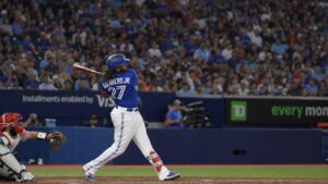 Vladimir Guerrero Jr. batting for the Toronto Blue Jays