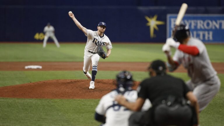 Drew Rasmussen pitching for the Tampa Bay Rays