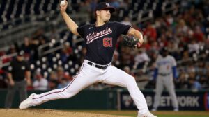 Foster Griffin pitching for the Washington Nationals