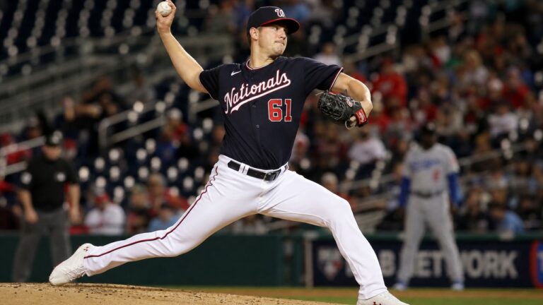 Foster Griffin pitching for the Washington Nationals