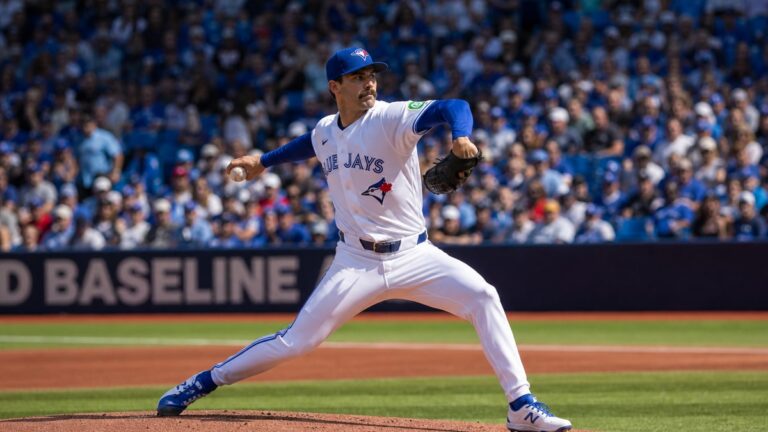 Dylan Cease pitching for the Toronto Blue Jays