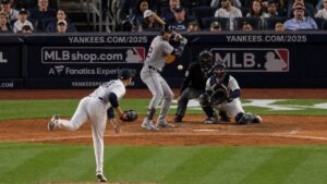 Detroit Tigers batter facing New York Yankees pitcher Cam Schlittler at Yankee Stadium
