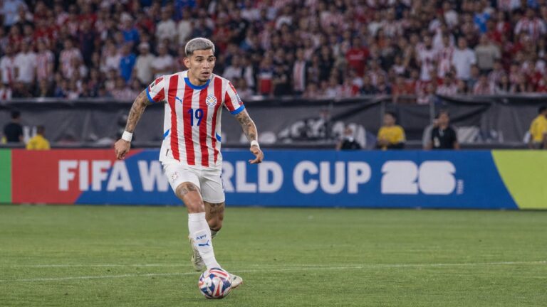 Julio Enciso of Paraguay in action at the 2026 FIFA World Cup at Levi's Stadium in Santa Clara