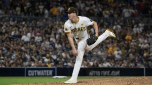 Walker Buehler pitching for the San Diego Padres at Petco Park