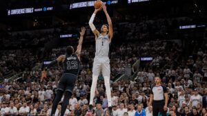 Victor Wembanyama rising up for a shot during the 2026 NBA Finals