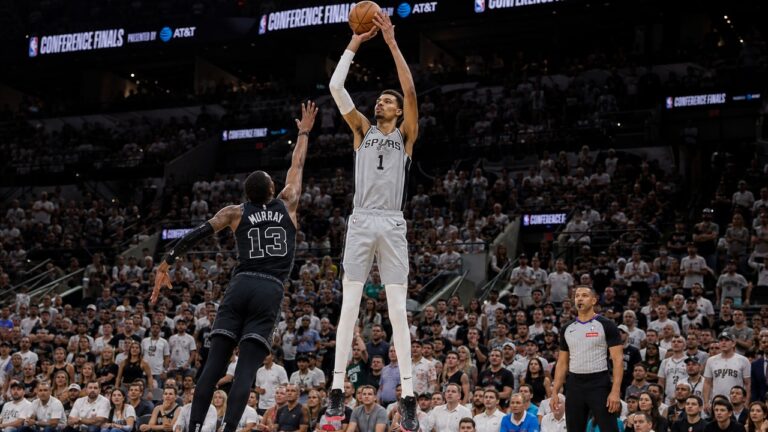 Victor Wembanyama rising up for a shot during the 2026 NBA Finals