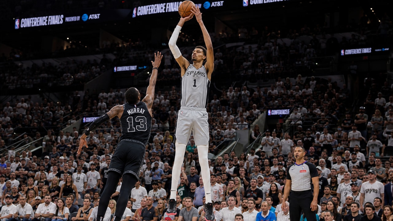 Victor Wembanyama rising up for a shot during the 2026 NBA Finals