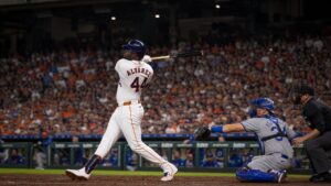 Yordan Alvarez batting for the Houston Astros at Daikin Park