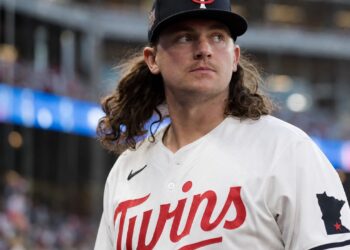 Zebby Matthews pitching for the Minnesota Twins at Target Field