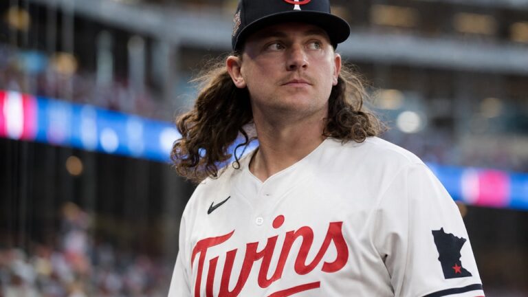 Zebby Matthews pitching for the Minnesota Twins at Target Field