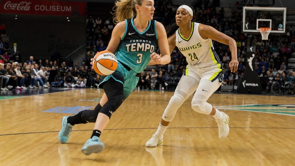 Marina Mabrey driving to the basket for the Toronto Tempo against the Las Vegas Aces
