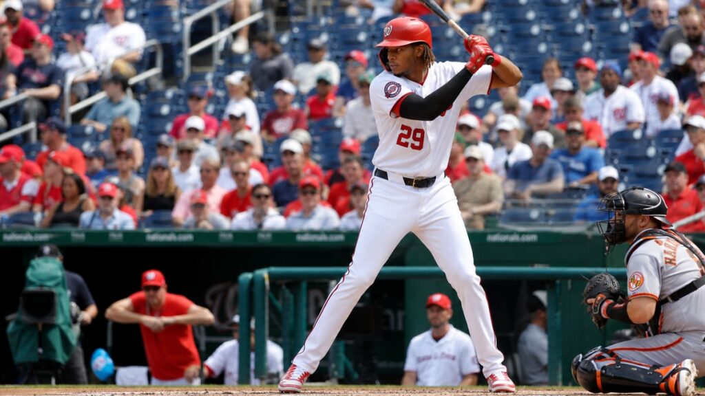 James Wood batting for the Washington Nationals at Nationals Park