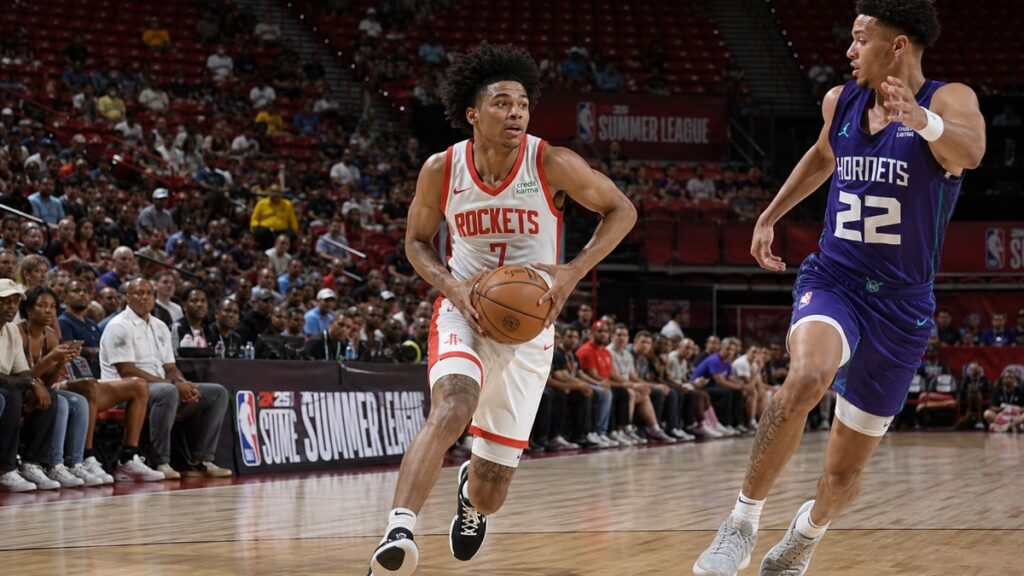 Bruce Thornton driving to the basket for the Houston Rockets at NBA Summer League