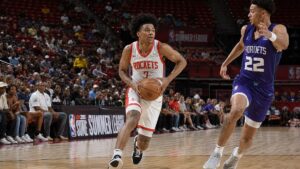 Bruce Thornton driving to the basket for the Houston Rockets at NBA Summer League