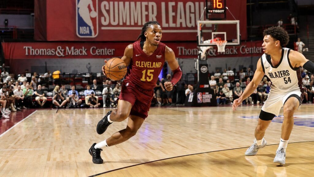 Meleek Thomas driving to the basket for the Cleveland Cavaliers in NBA Summer League