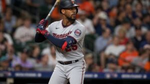 Byron Buxton batting for the Minnesota Twins at Daikin Park in Houston