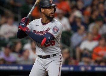 Byron Buxton batting for the Minnesota Twins at Daikin Park in Houston