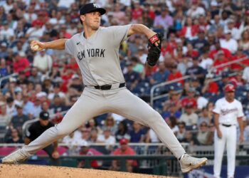 Cam Schlittler pitching for the New York Yankees against the Washington Nationals