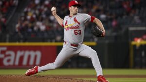 Andre Pallante pitching for the St. Louis Cardinals against the Arizona Diamondbacks