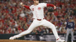 Chase Burns pitching for the Cincinnati Reds