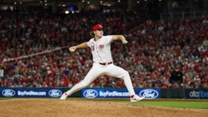 Chase Burns pitching for the Cincinnati Reds