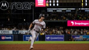 Corbin Carroll running the bases for the Arizona Diamondbacks