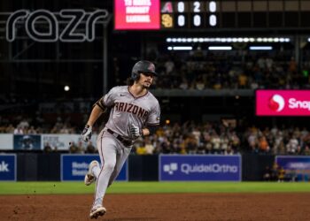 Corbin Carroll running the bases for the Arizona Diamondbacks