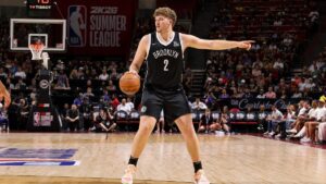 Danny Wolf setting up a play for the Brooklyn Nets in NBA Summer League