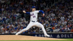 Nolan McLean pitching for the New York Mets at Citi Field