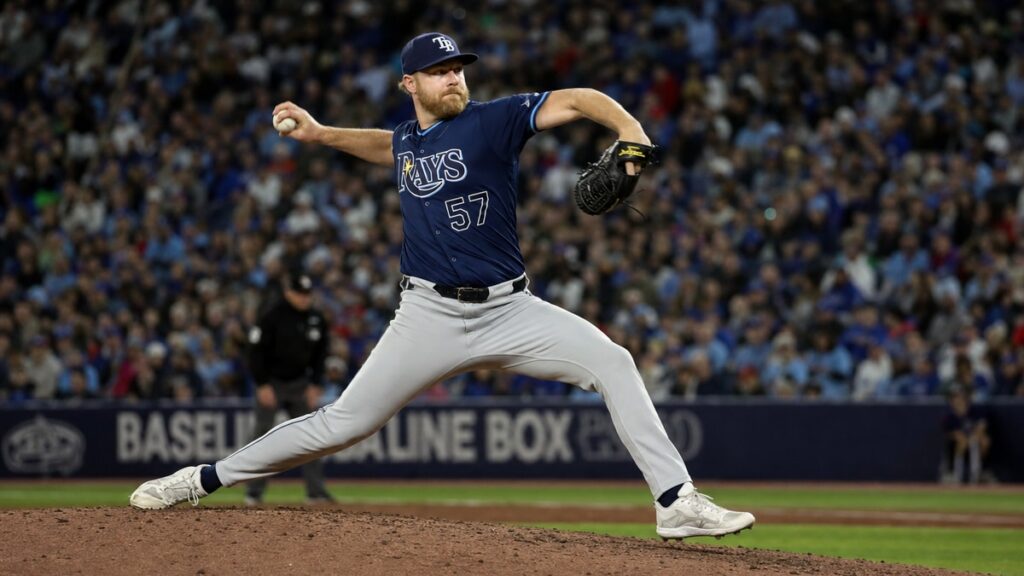 Drew Rasmussen pitching for the Tampa Bay Rays