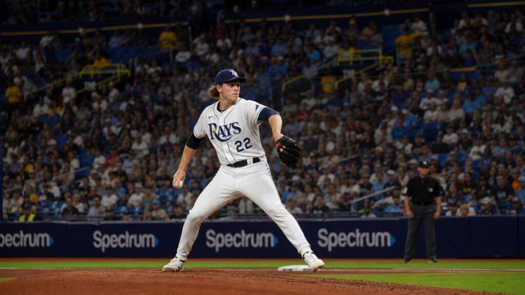 Griffin Jax pitching for the Tampa Bay Rays