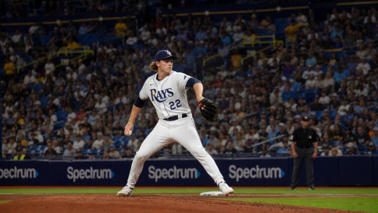 Griffin Jax pitching for the Tampa Bay Rays