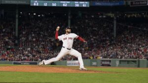Jake Bennett pitching for the Boston Red Sox at Fenway Park