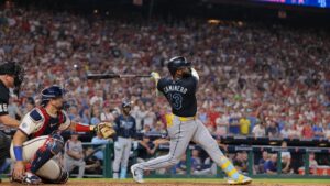 Junior Caminero batting at Citizens Bank Park during the 2026 Home Run Derby