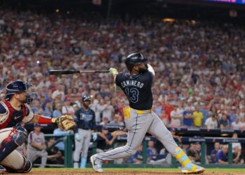 Junior Caminero batting at Citizens Bank Park during the 2026 Home Run Derby