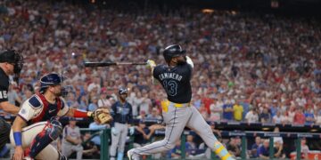 Junior Caminero batting at Citizens Bank Park during the 2026 Home Run Derby