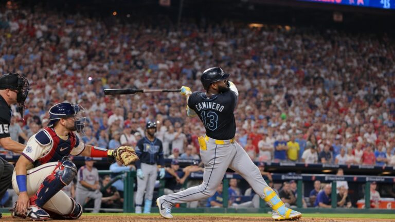 Junior Caminero batting at Citizens Bank Park during the 2026 Home Run Derby