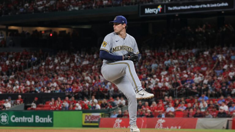 Kyle Harrison pitching for the Milwaukee Brewers