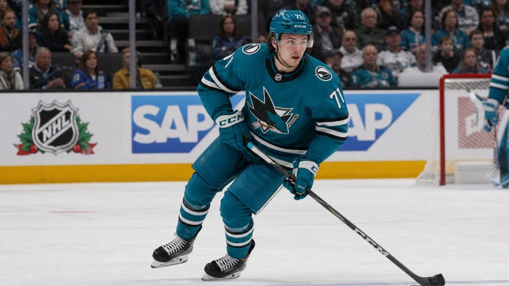 Macklin Celebrini skating for the San Jose Sharks
