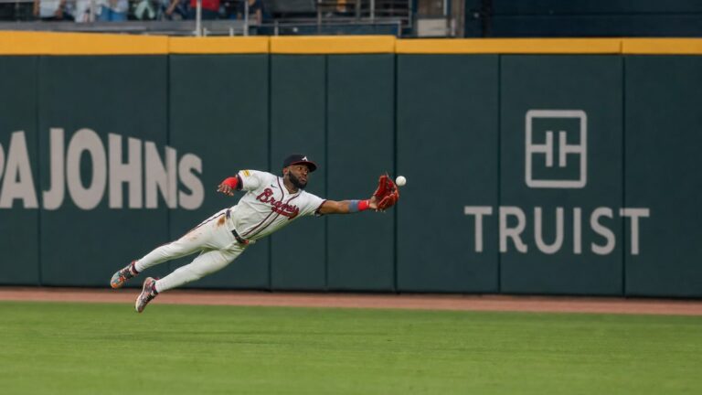 Michael Harris II making a play in center field for the Atlanta Braves