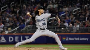 Eury Perez pitching for the Miami Marlins