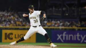 Paul Skenes pitching for the Pittsburgh Pirates