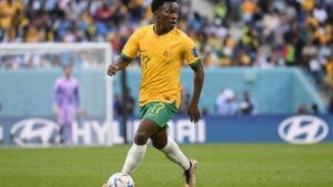 Nestory Irankunda playing for Australia at the FIFA World Cup 2026