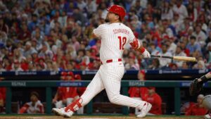 Kyle Schwarber batting for the Philadelphia Phillies at Citizens Bank Park