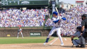 Pete Crow-Armstrong batting for the Chicago Cubs