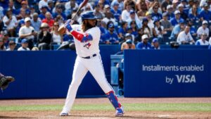 Vladimir Guerrero Jr. batting for the Toronto Blue Jays
